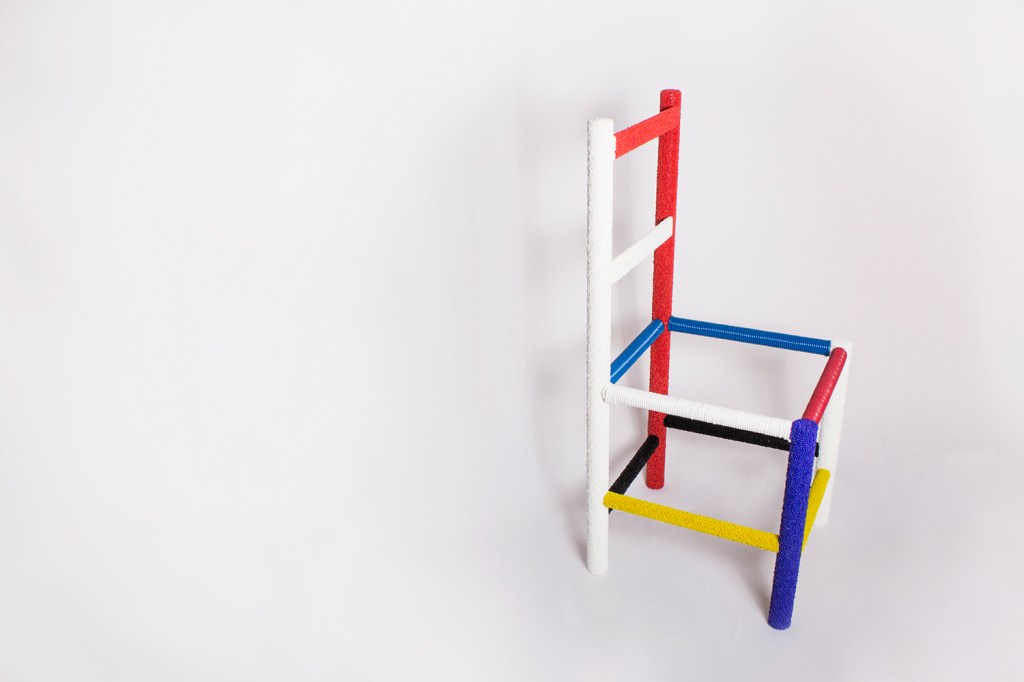 The Think-Rethink Chair (2015). Recycled metal chair, glass beads.