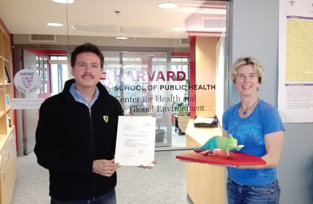 Davit Nava with Leith Sharp, M.Ed. Director, Executive Education for Sustainability Leadership at Harvard University, Boston, USA, Center for Health and the Global Environment, and Charlie.