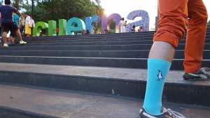 Davit Nava in his blue-footed booby socks, downtown Cuernavaca, Mexico.